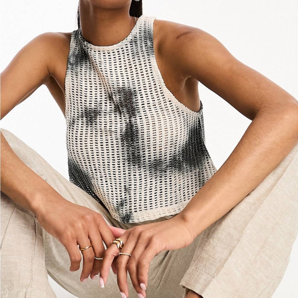 Pull&Bear crochet tie dye crop tank top in ecru